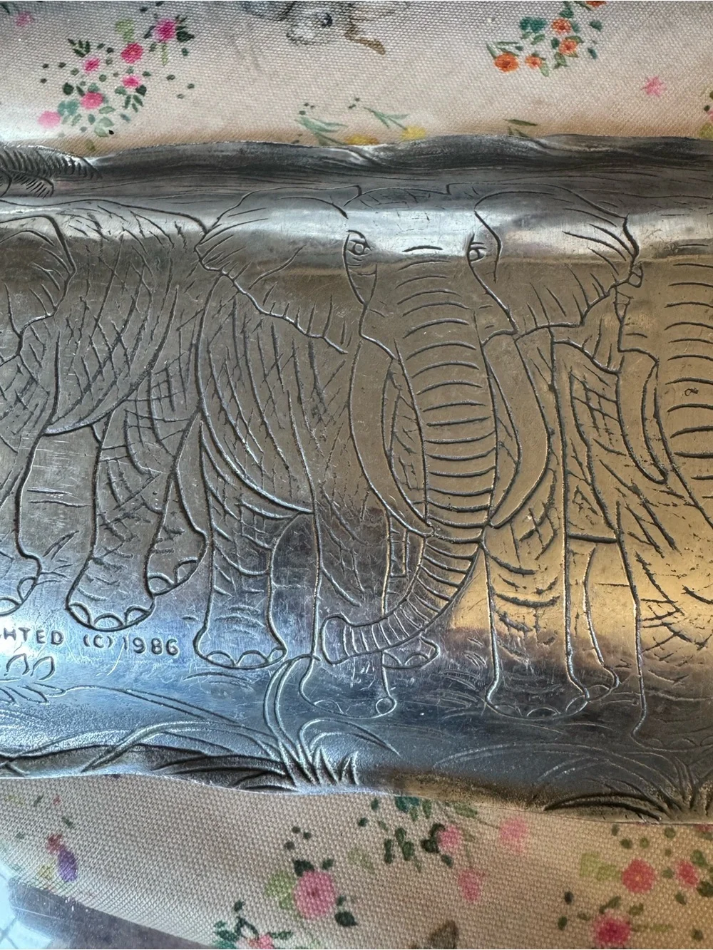 vintage Arthur Court Elephant Serving Tray, embossed safari scene-aluminum